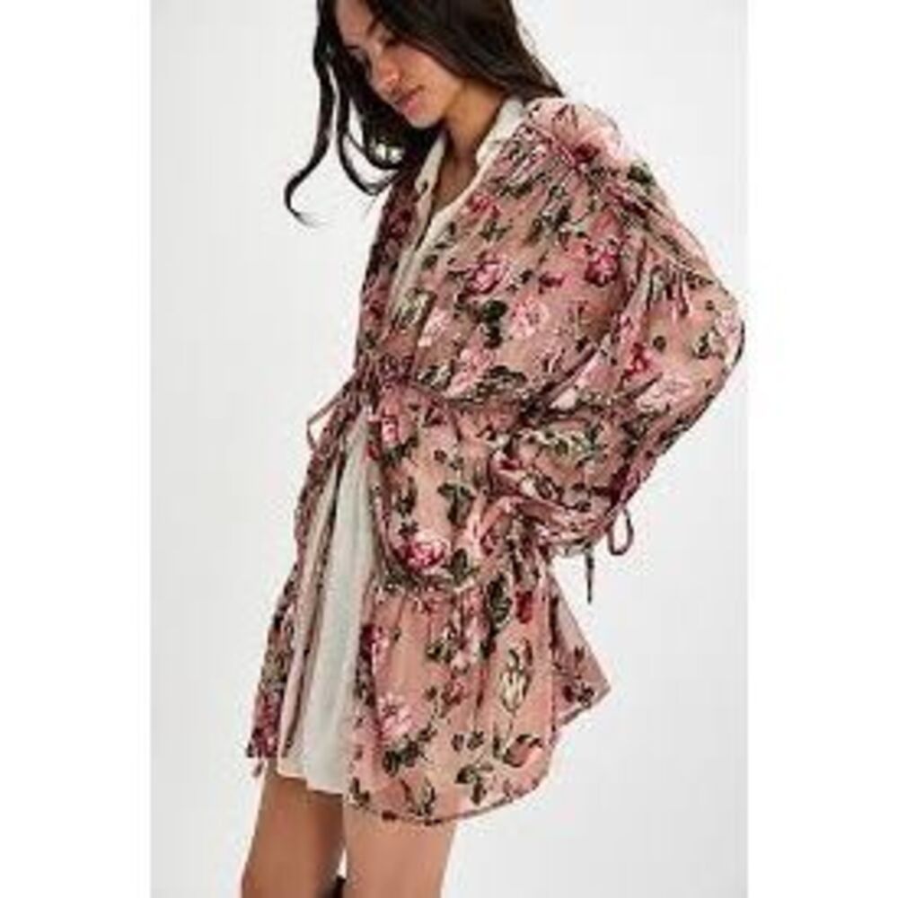Free People Juliet Velvet Floral Balloon Long Sleeve Kimono Multicolor One Size - Picture 3 of 13